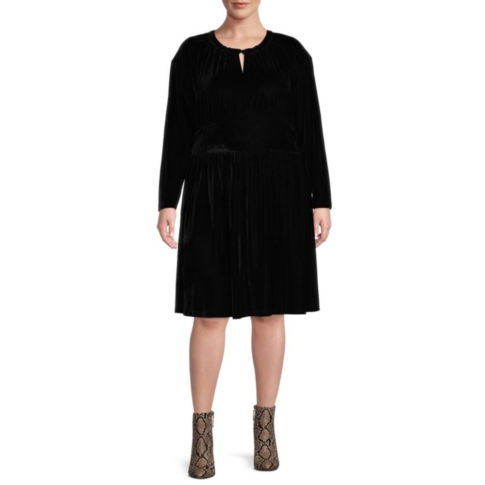 NWT- Terra & Sky Keyhole Black Velvet Dress- Size 1X